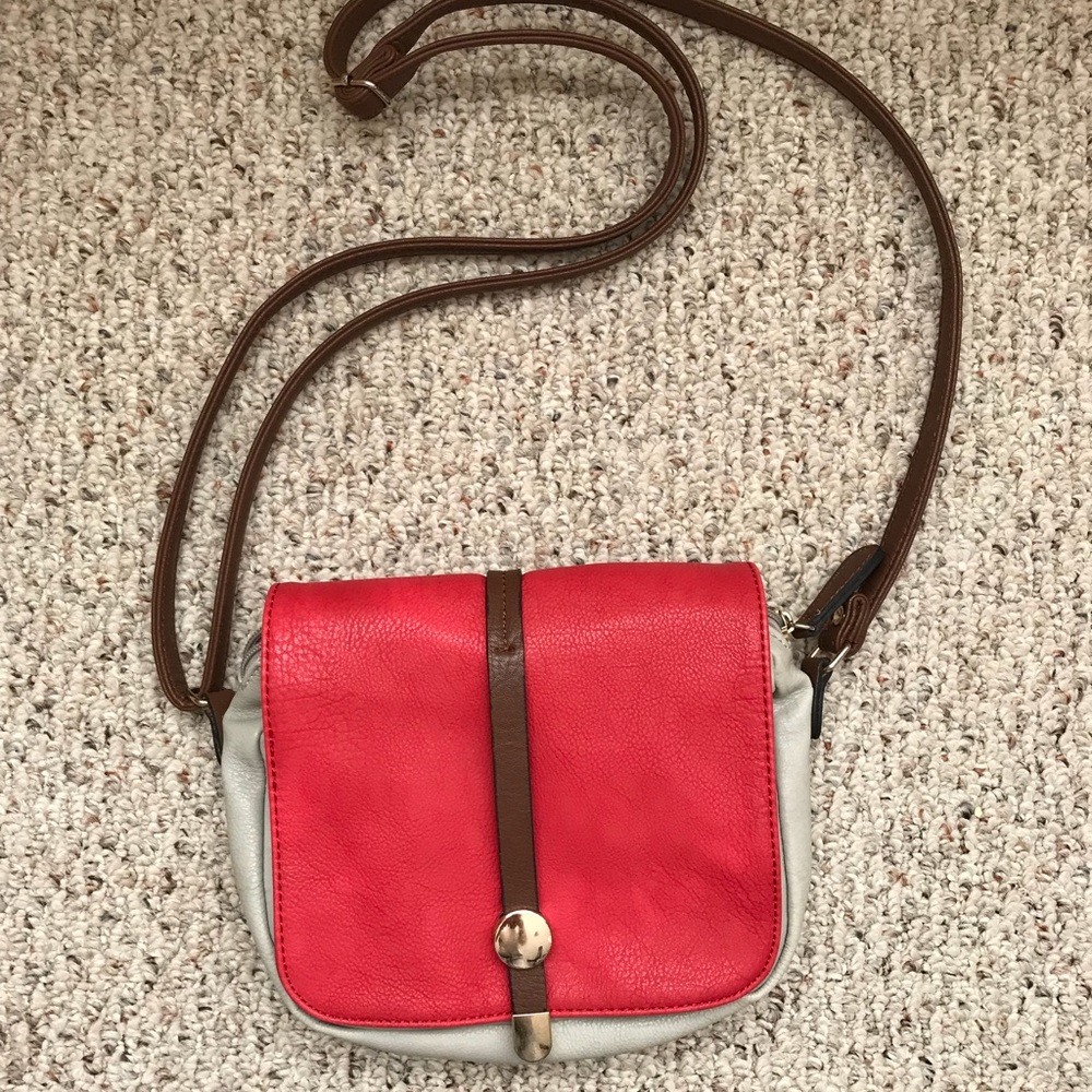 Red & gray crossbody bag